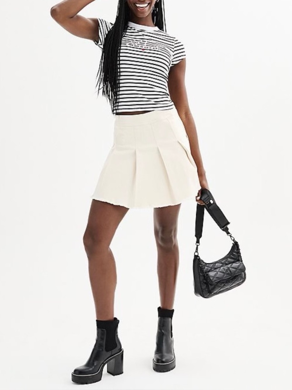 NWOT - Cream Pleated Denim Mini Skirt